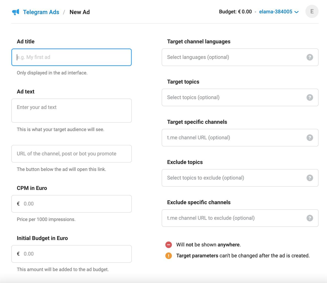 У еламы доступ к рекламе в Telegram image preview